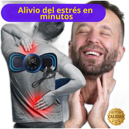 "Alívio del Dolor y Relajación en Cualquier Lugar! Leve Seu Mini Masajeador Portátil y Disfruta de Electrodos Extras para Pontenciar Los Resultados!"
