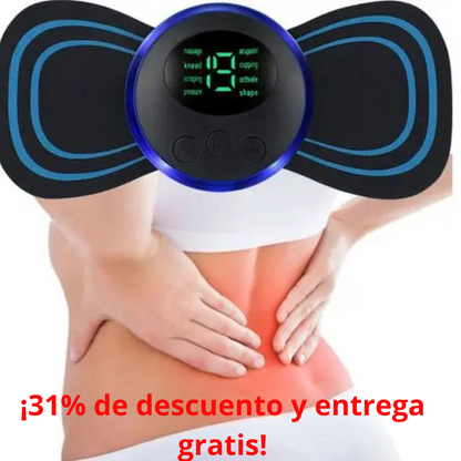 "Alívio del Dolor y Relajación en Cualquier Lugar! Leve Seu Mini Masajeador Portátil y Disfruta de Electrodos Extras para Pontenciar Los Resultados!"