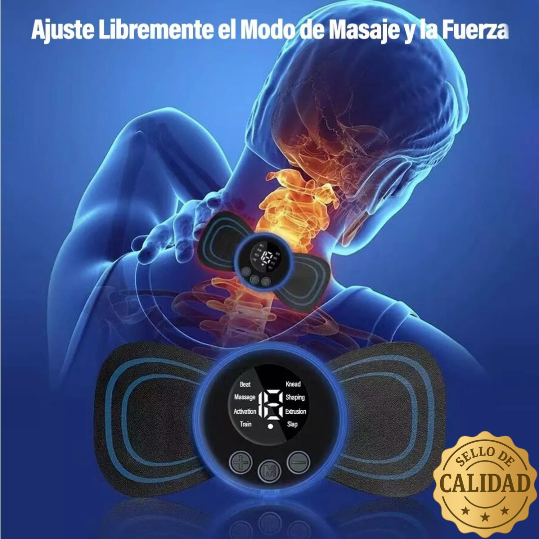 "Alívio del Dolor y Relajación en Cualquier Lugar! Leve Seu Mini Masajeador Portátil y Disfruta de Electrodos Extras para Pontenciar Los Resultados!"